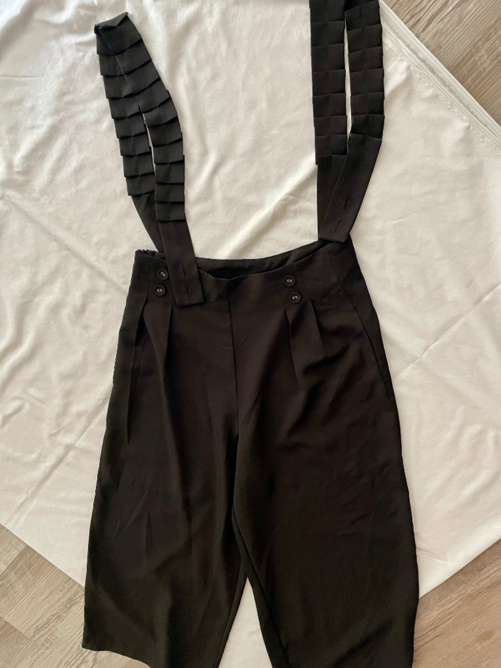 Designer High-Waist Wide-Leg Suspender Trousers Pleated Strap Architectural Brow - Picture 4 of 8